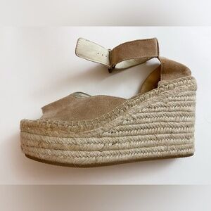 New Soludos Suede Beige Espadrille Wedge Sandals Boho Resortwear Vacation